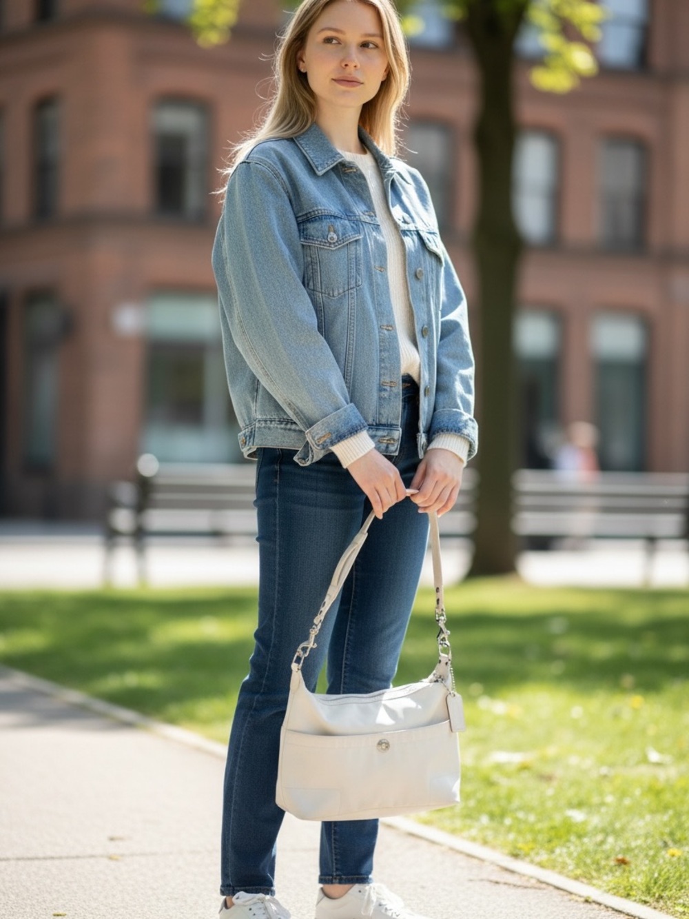 Coach White Leather Hobo Shoulder Bag with Silver Hardware